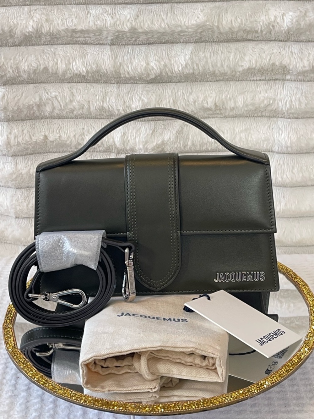 NWT Jacquemus Dark Olive Green Le Bambino Bag w/ Original Card and Dustbag